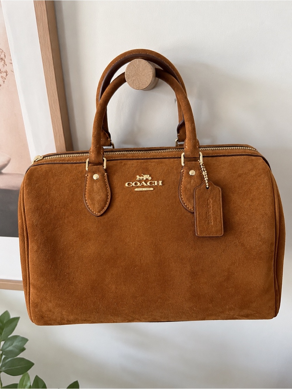 Coach Suede Crossbody Satchel in Cognac